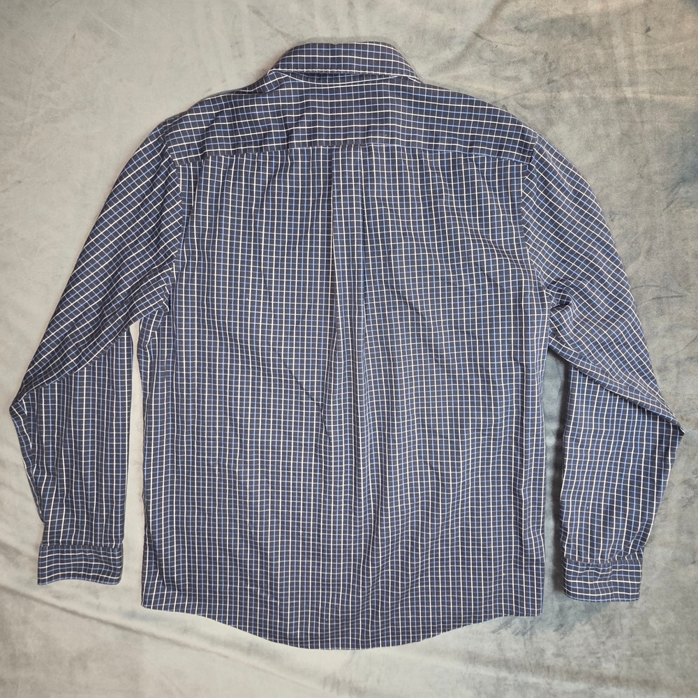 Eddie Bauer Mens XL Slim Fit Wrinkle Resistant Navy Windowpane Button Down Shirt - Picture 2 of 6